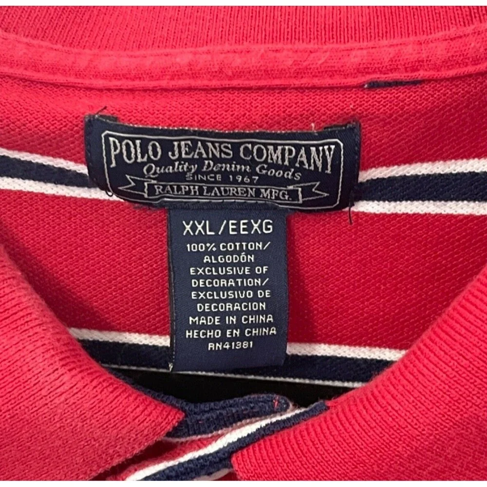 Vintage Polo Jeans‎ Co Ralph Lauren Polo Shirt Men's XXL Red White Stripe Flag